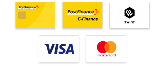 Postfinance, Twint, Visa, Mastercard
